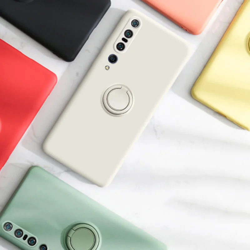

Original Liquid Silicone Ring Stand Phone Case For Xiaomi 10 10 Pro Redmi Note 9 9S Pro Max K30 K30 Pro Soft Cover