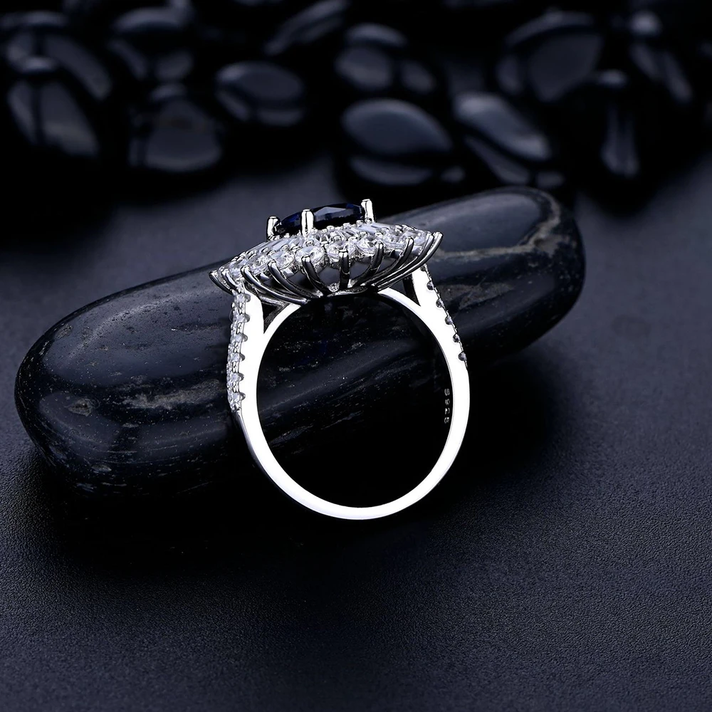 

Luxury S925 Sterling Silver 7*9mm Oval Blue Sapphire Diamond Ring for Women INS Style Gemstone Finger Ring Wedding Party Jewelry