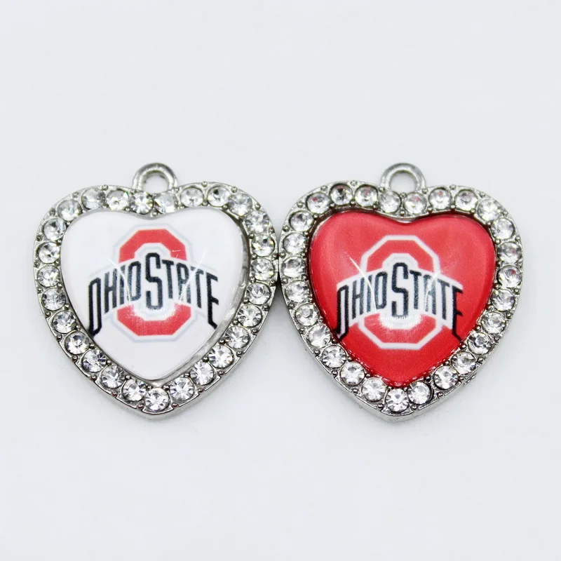 Ohio State Buckeyes Сердце Круглый Кристалл 10 шт. подвесные шармы DIY ювелирные аксессуары