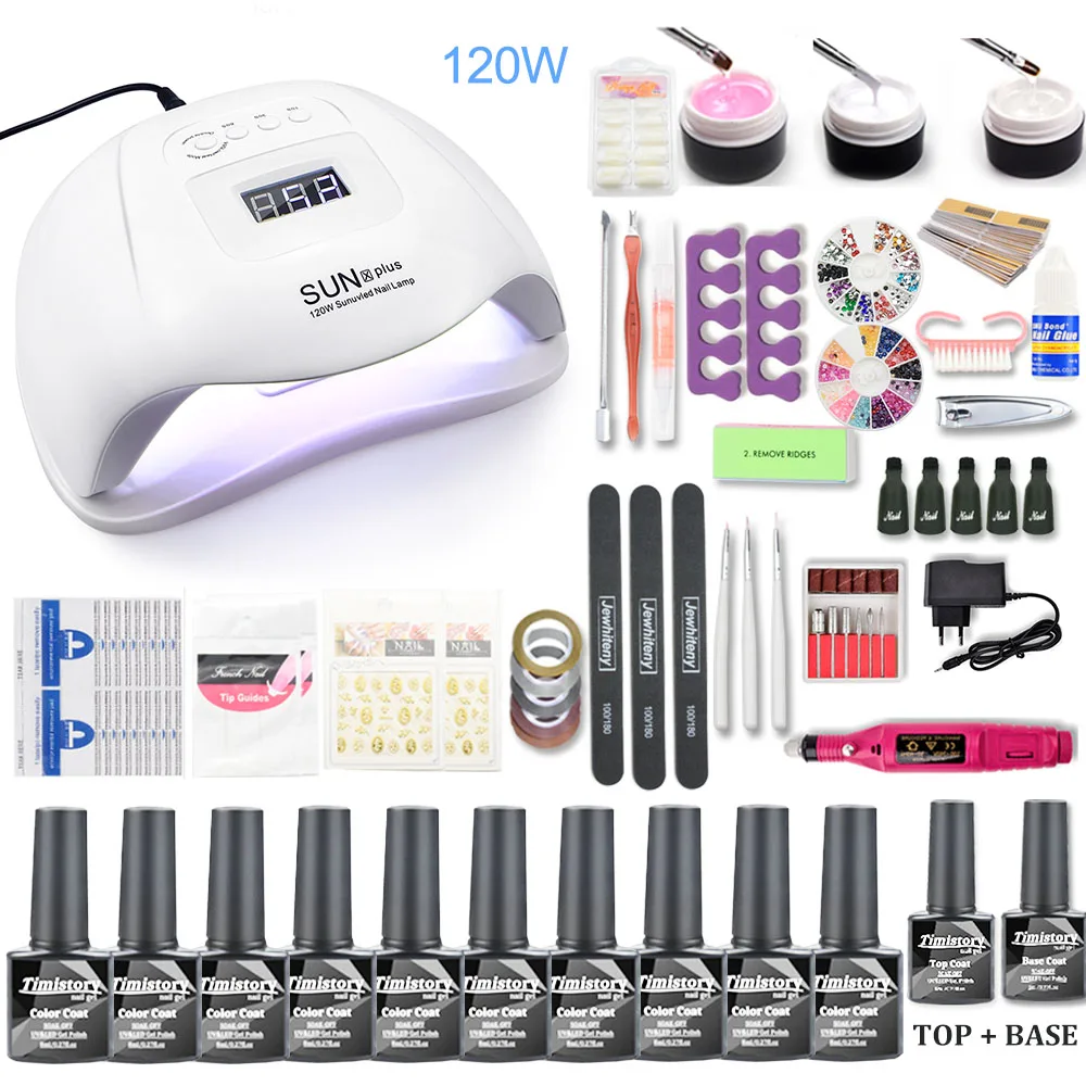 Nail Set 120W UV LED Lamp For Manicure 10pcs Gel Polish Kit Soak Off Varnish Art Dryer Machine Tools | Красота и здоровье