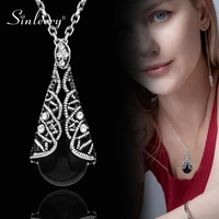 sinleery teardrop black white pink blue opal pendant necklace for women antique silver color chain vintage jewelry zd1 ssi