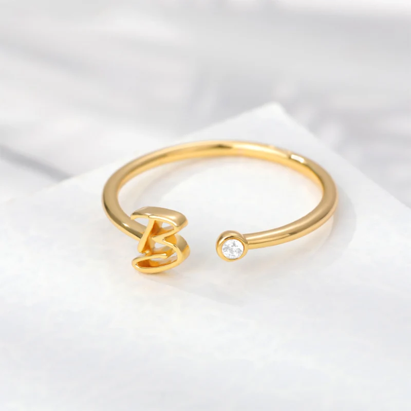 

Tiny Initial Letter Rings For Women Stainless Steel Gold Letter Finger Adjustable A-Z Ring Boho Aesthetic Jewelry bijoux femme