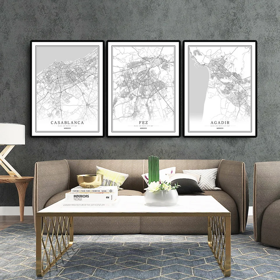 Марокканская столица креативная Карта города рабат планшетофон Черно-Белая