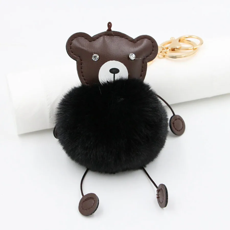 Милый пушистый PU медведь брелок женская сумка брелоки подвески Pom автомобильный