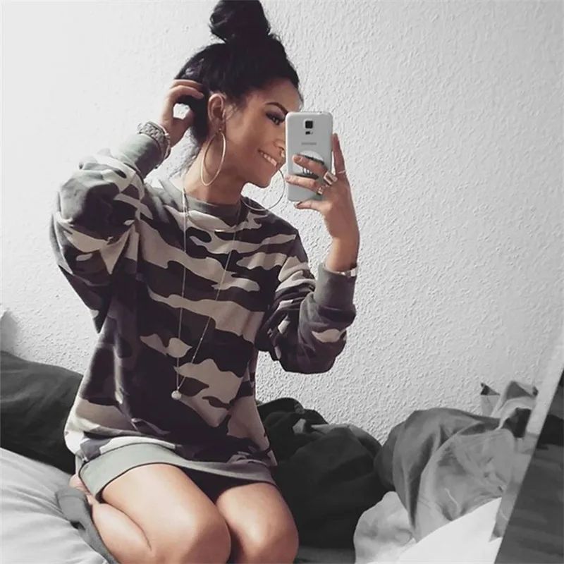 Женское Повседневное платье с камуфляжным принтом армейское зеленое длинным