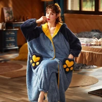 plus size women sleepwear medium style winter pajamas set loose version keep warm intensification pyjamas plush nightgown hooded