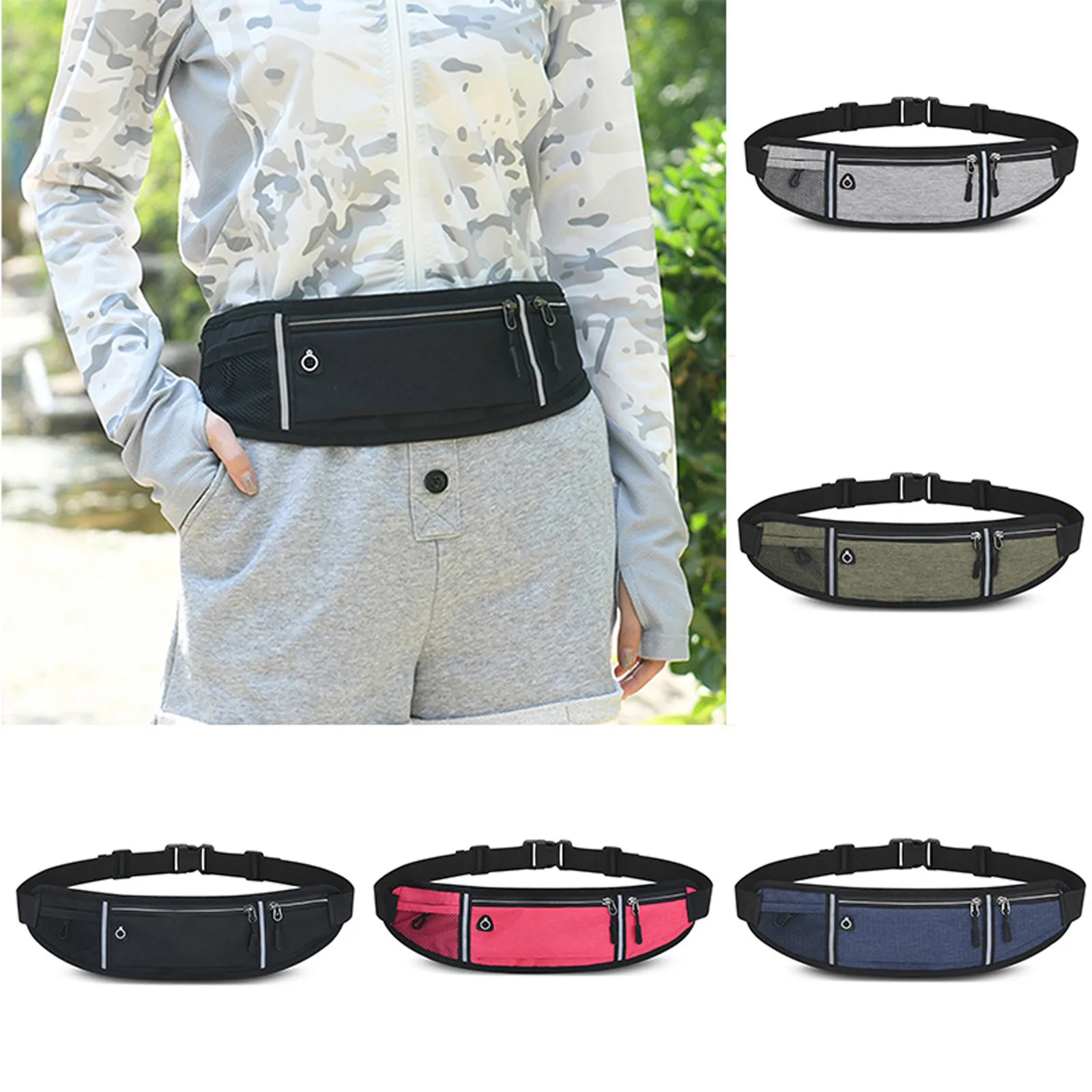 

Sports Men Women Hiking Running Phone Water Bottle Holder Storage Bum Bag Waist Bag Outdoor Unisex Reflective Belt Fanny Pack