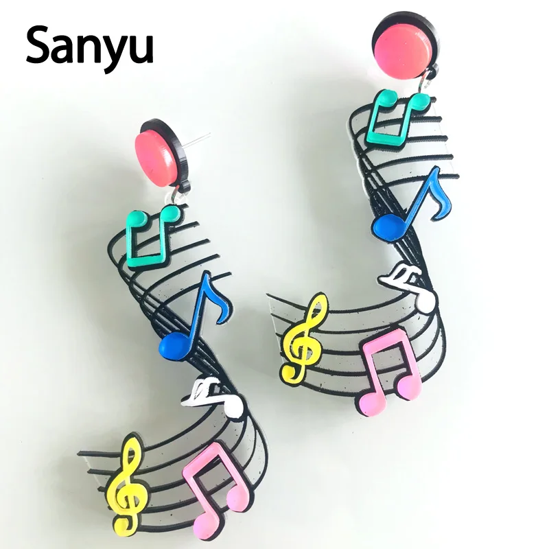 Разноцветные серьги подвески с музыкальными нотами собственного дизайна