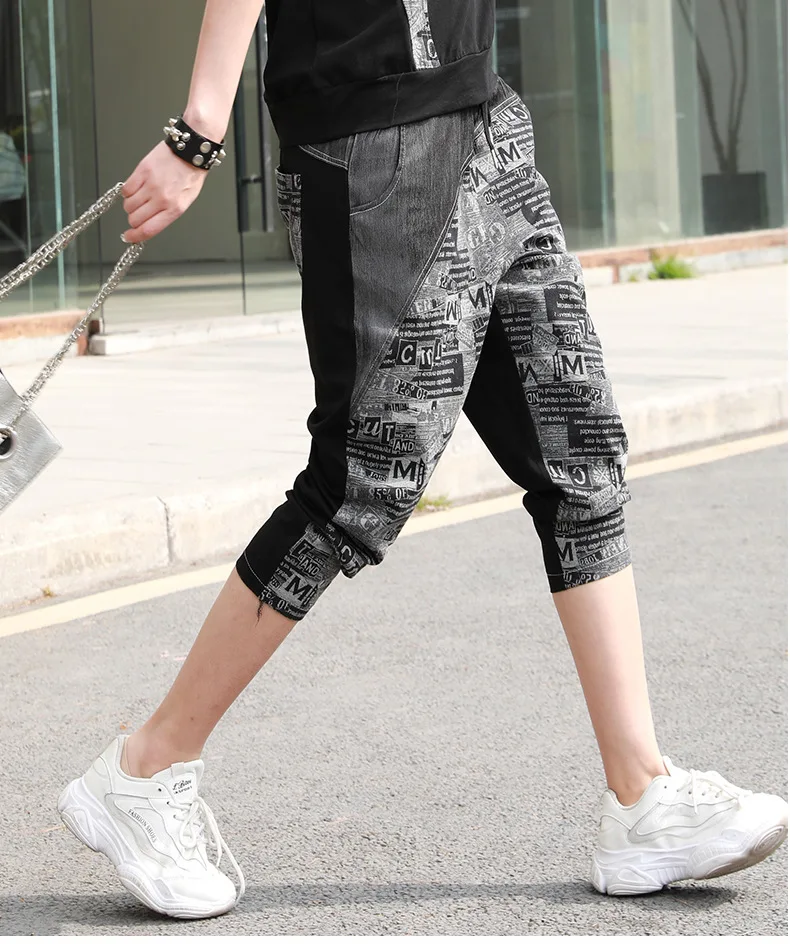 

Vefadisa Black Summer Women Patchwork Harem Pants 2021 Letter Print Women Pants Drawstring Ankle-Length Pants Casual QYF5237
