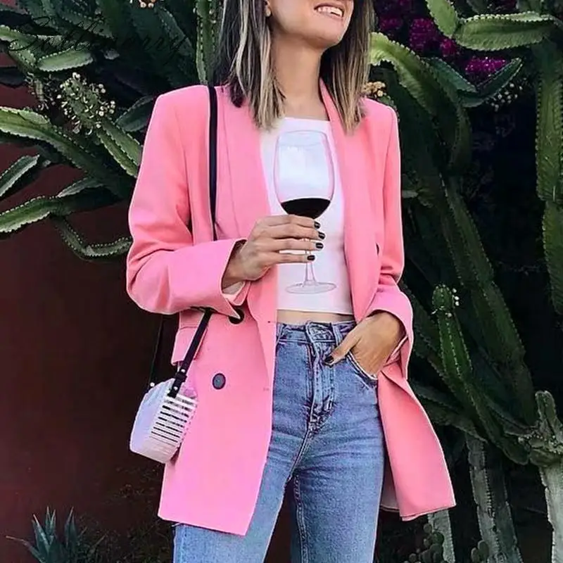 Женская уличная одежда розовый офисный блейзер с длинным рукавом Женский пиджак