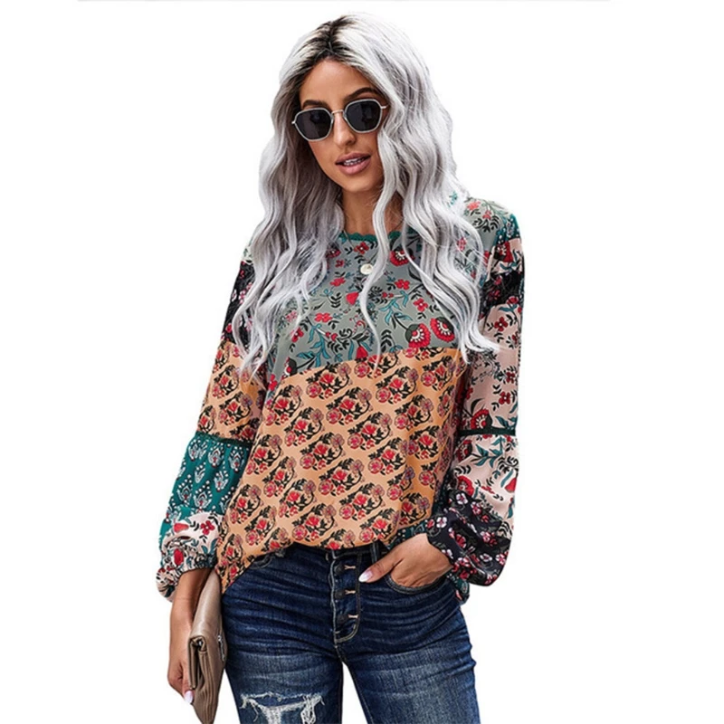 Blusas Mujer Manga Larga Retro Encaje Ribete Botones V Blusas Mujer Manga Larga Retro Encaje Ribete Botones V