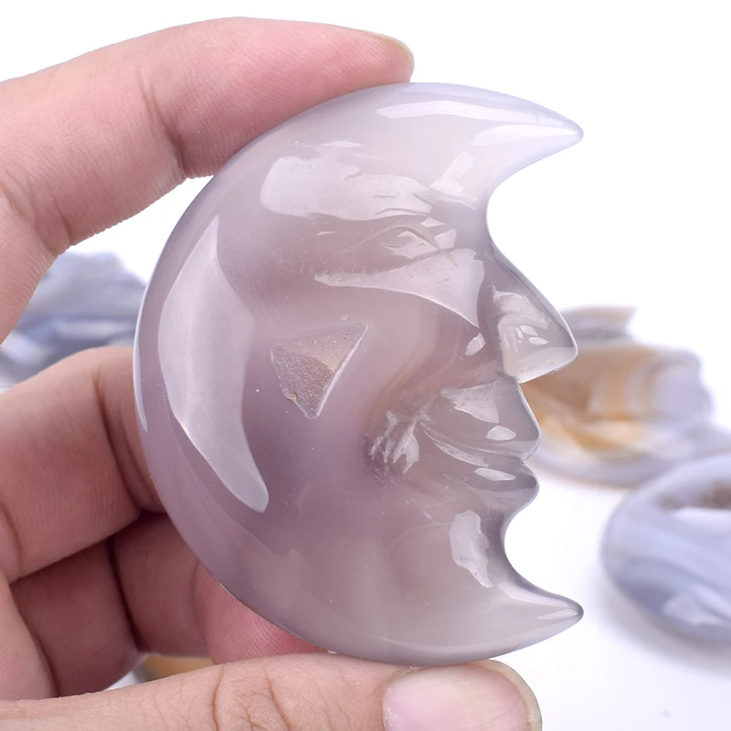Кристалл луна лицо срез Агатовой друзы натуральный драгоценный камень резные