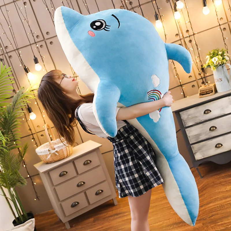 

New 1pc 60cm-130cm Soft Rainbow Dolphin Plush Toys Dolls Stuffed Animal Pillow Kawaii Kids Toy Christmas Gift for Girls
