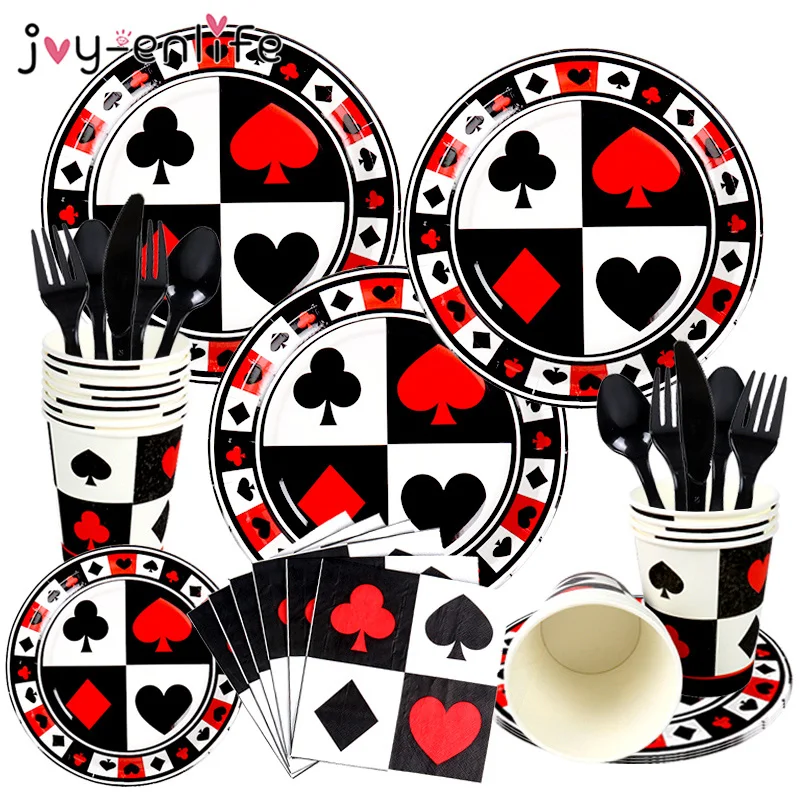 

Casino Playing Card Disposable Tableware Paper Cups Plates Napkins Birthday Party Decoration Adult Poker Theme Party Supplies