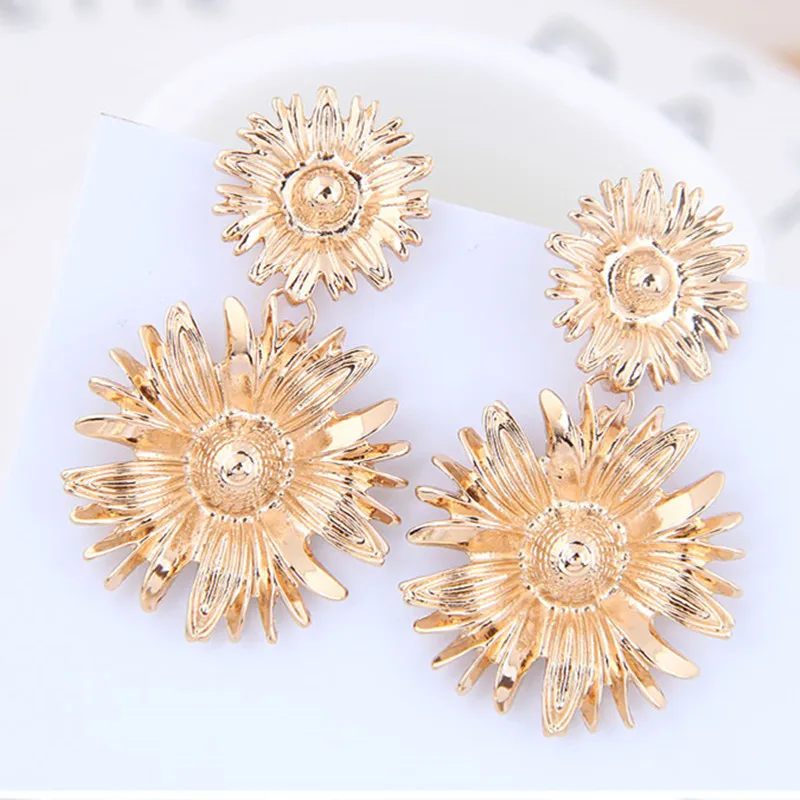 Kymyad Brincos металлический Подсолнух Висячие серьги для женщин золото серебро цвет