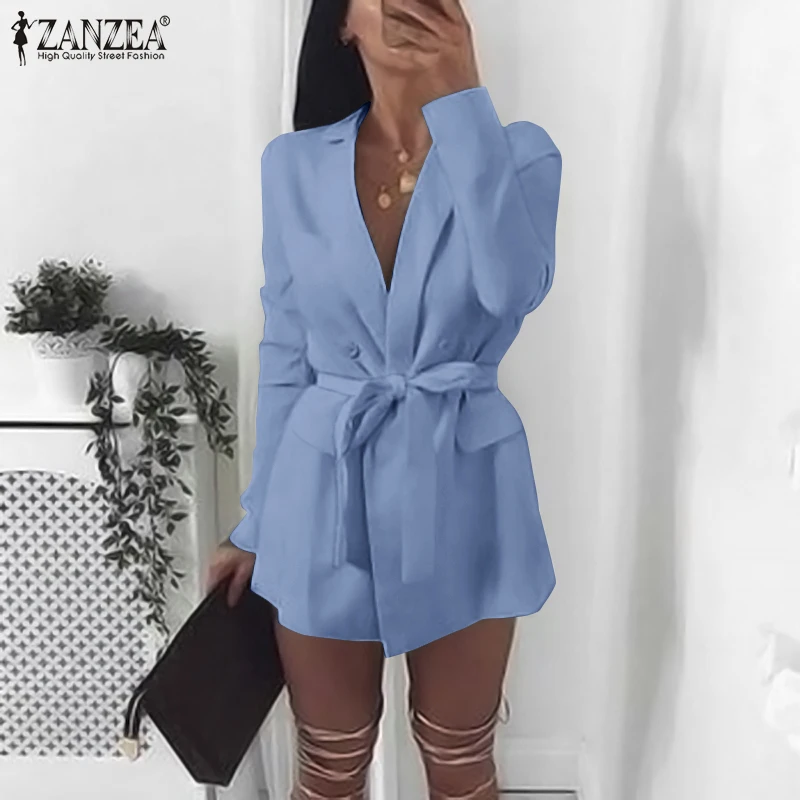 

Lady Office Long Sleeve Cardigans ZANZEA Solid Lapel Loose Coats Casual OL Belted Oversized Outwear Autumn Fashion Womens Blazer