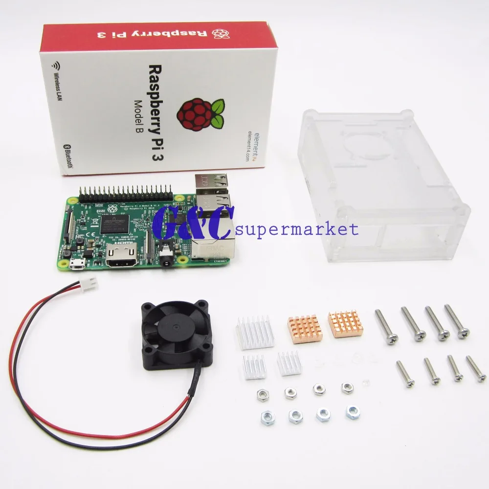 1 шт. для Raspberry pi 3 набор сделай сам + прозрачный акриловый чехол мини вентилятор