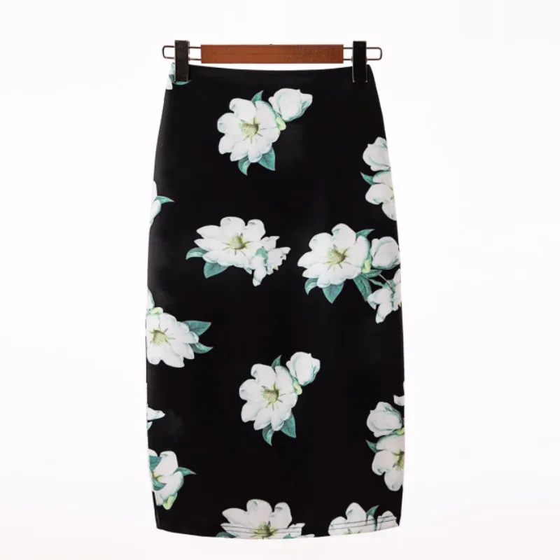 Юбка-карандаш с цветочным принтом и завышенной талией женская модная офисная