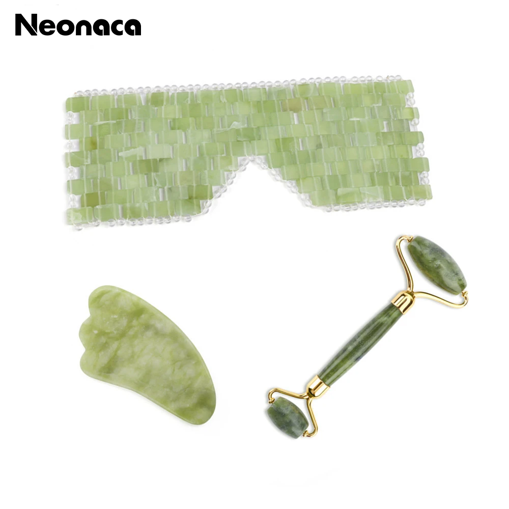 

Natual Stone Jade Roller Massager Guasha Board Eyes Mask Set Face Lift Body Relaxation Body Slimming Anti Aging Beauty Tool