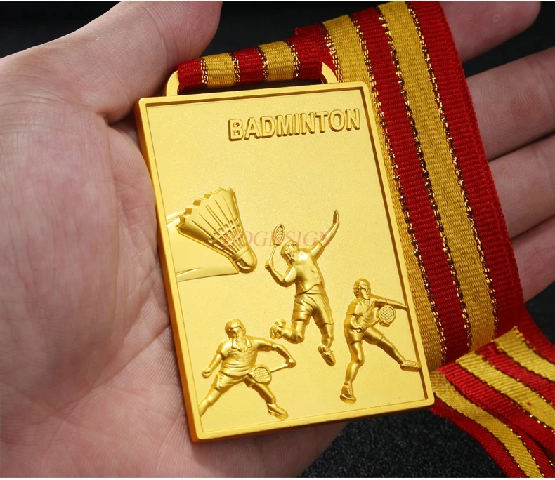 Металлическая квадратная медаль для игры в бадминтон золотая серебряная и