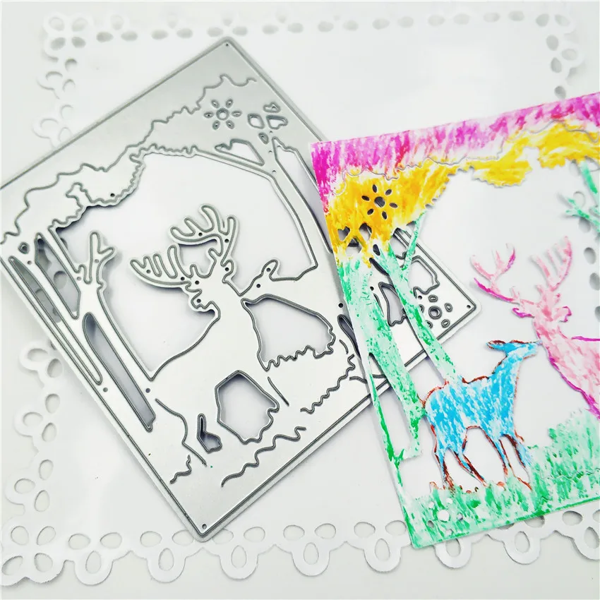 Металлические режущие штампы Ecool срезанные лося и дерево фоторамка скрапбук