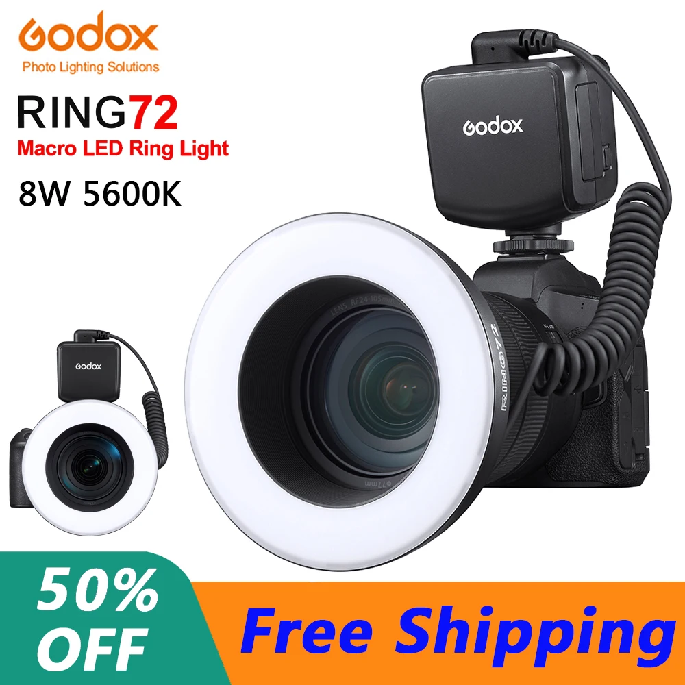 

Godox RING72 8W 5600K Macro LED Ring Light For DSLR Canon Nikon Camera Photography Studio Accessories Youtube Tik tok Live Vlog