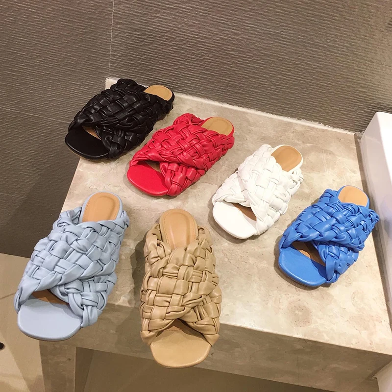 

Женские пляжные шлепанцы из ПУ кожи, на плоской подошве, с открытым носком