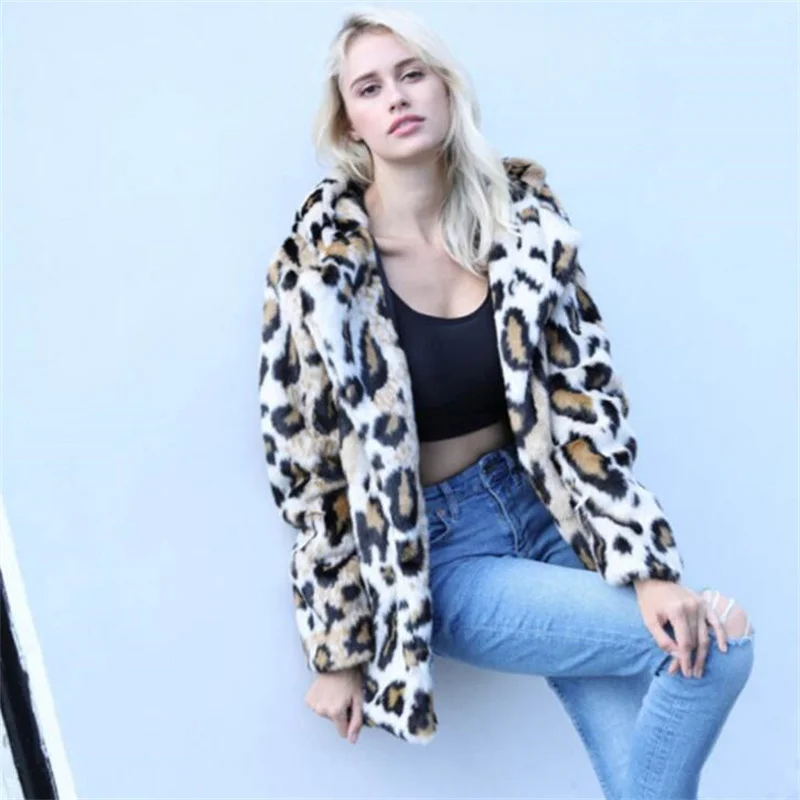 New ladies fur coat womens fashion leopard print hooded imitation mink fur clothes warm leather jacket autumn winter