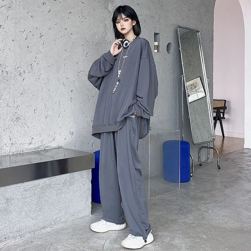 

Oversized suit spring and autumn women's loose long-sleeved sweater elastic pants two-piece casual thin suit korean fashion