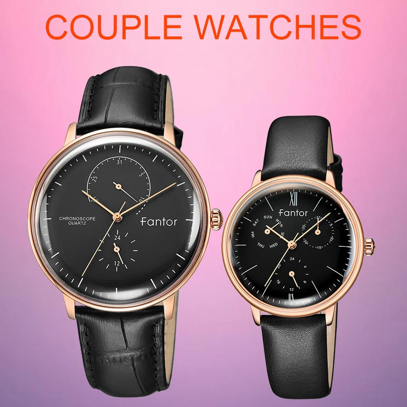Fantor 2022 New Luxury Brand Quartz Watch Men Leather  Women  Wristwatch Fashion Couple Watches Lover Gift his hers watch sets