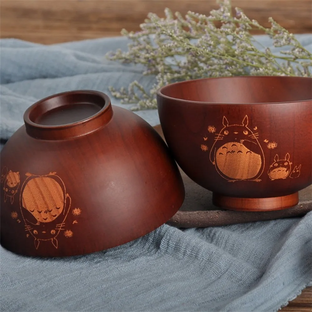 1PC Japanese Style Wooden Bowl Cartoon Totoro Soup Salad Rice Noodle Bowls Natural Jujube Kids Original Wood Tableware | Дом и сад