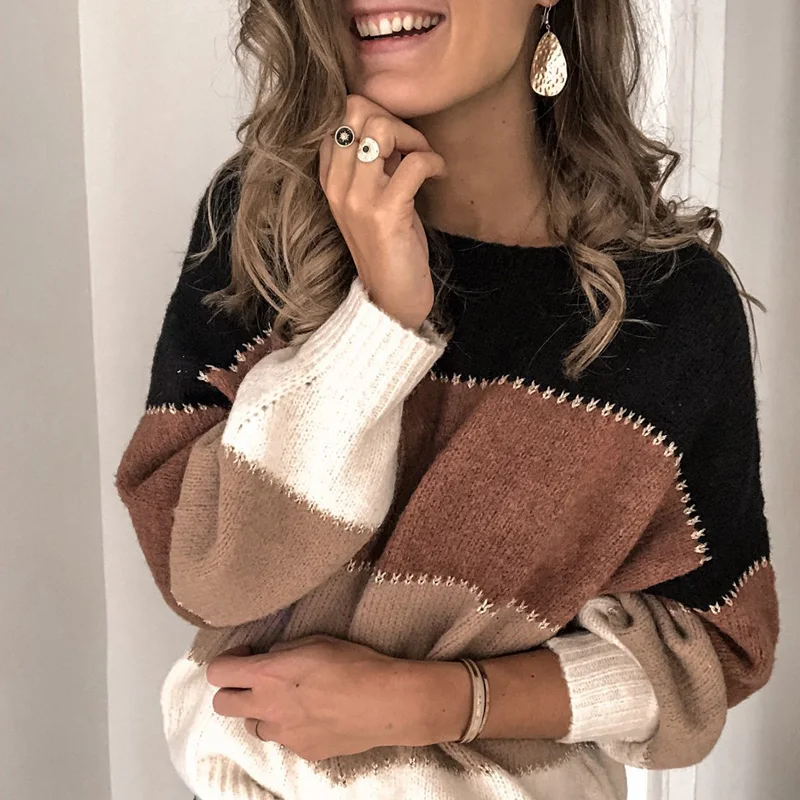 Осенне-зимний Повседневный свитер с круглым вырезом вязаный пуловер длинным