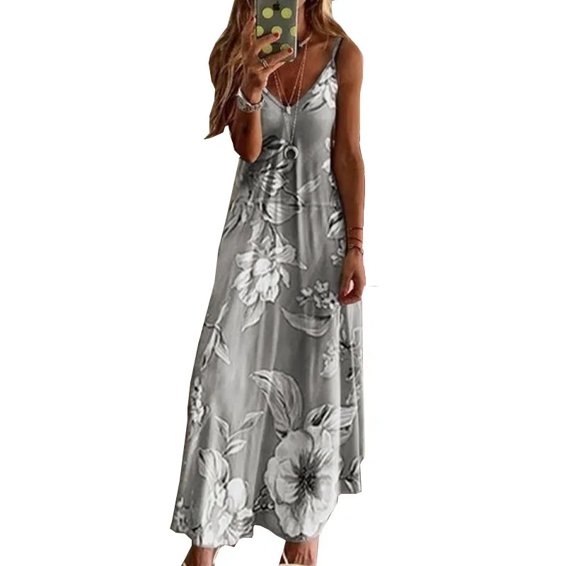 Синего и розового цвета с цветочным узором на бретельках платье без рукавов