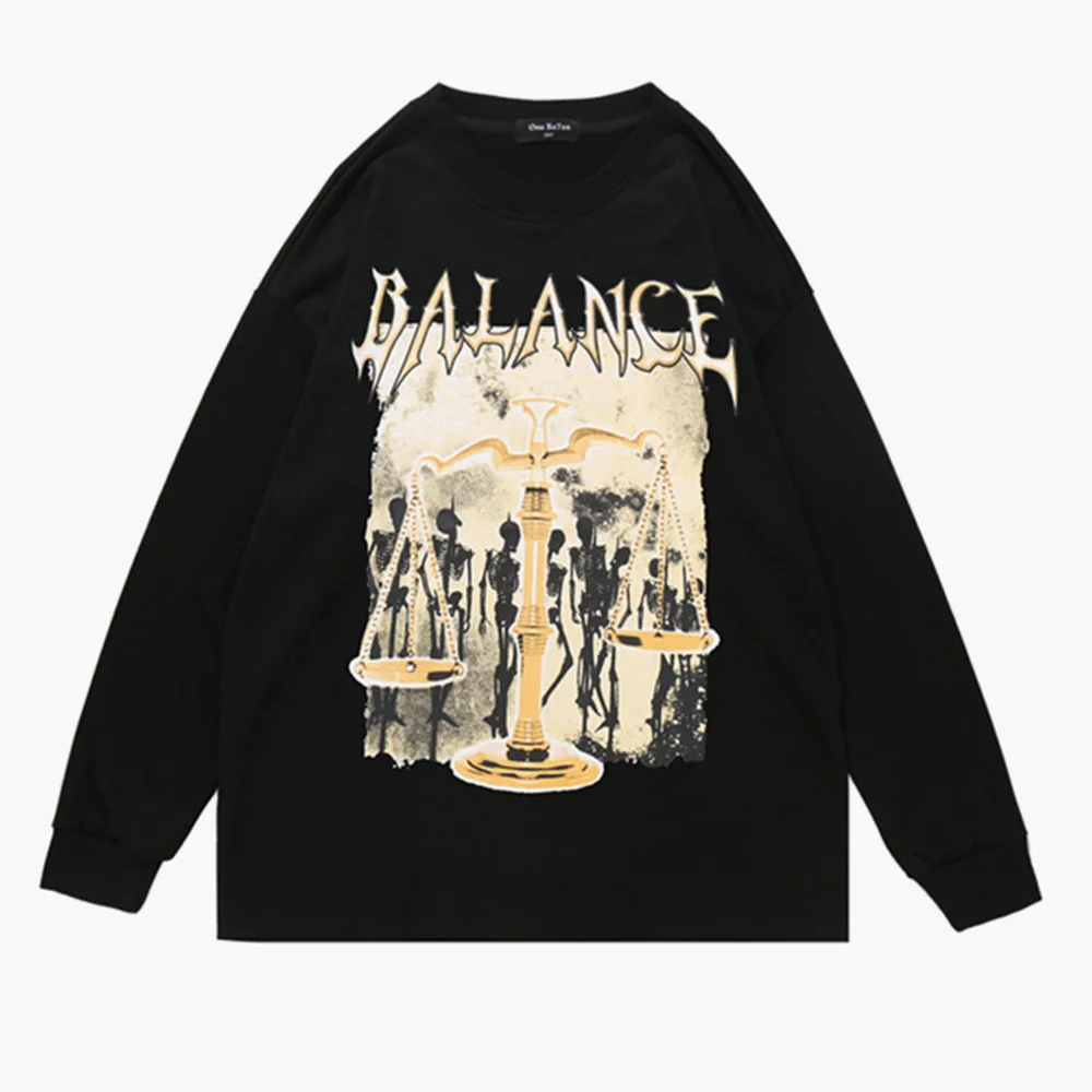 

Men's Cotton Sweatshirts Casual Balance Scale Print Simple Skull Pattern Pullovers Men's Terry Long-sleeved Loose Sports Tshirts