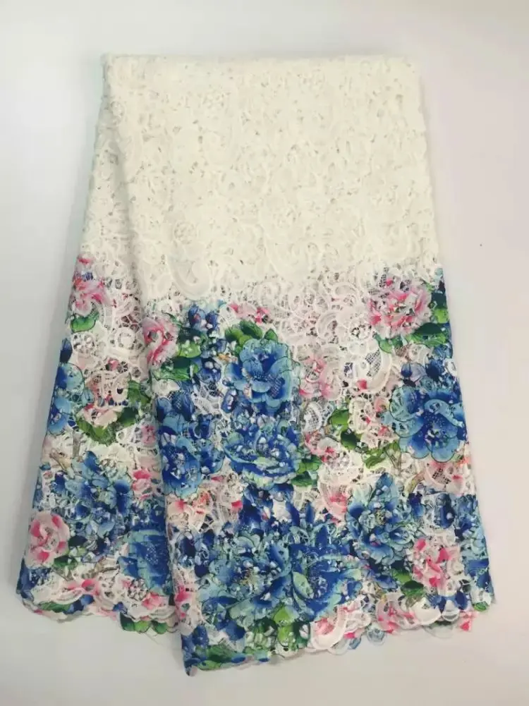 

New Multi Color print high quality embroidered guipure lace fabric,wholesale African cord lace fabric for wedding party dress!