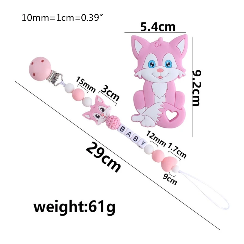 

2 Pcs Baby Silicone Pacifier Chain+Cartoon Animal Teether Set Nipple Dummy Clip Holder Infant Teething Soother Molar Toys Showe