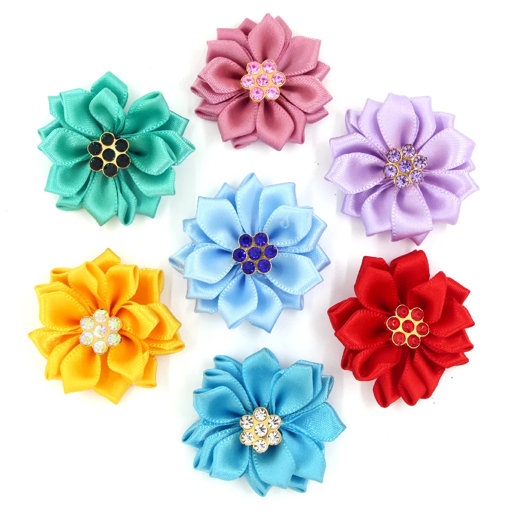 50 шт. стразы с цветами Пластиковая Золотая основа плоским основанием для