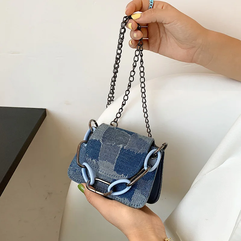 

Модная дизайнерская сумка на плечо, маленькие сумки через плечо на цепочке для женщин, джинсовые сумки и кошельки, женские сумки-мессенджер...