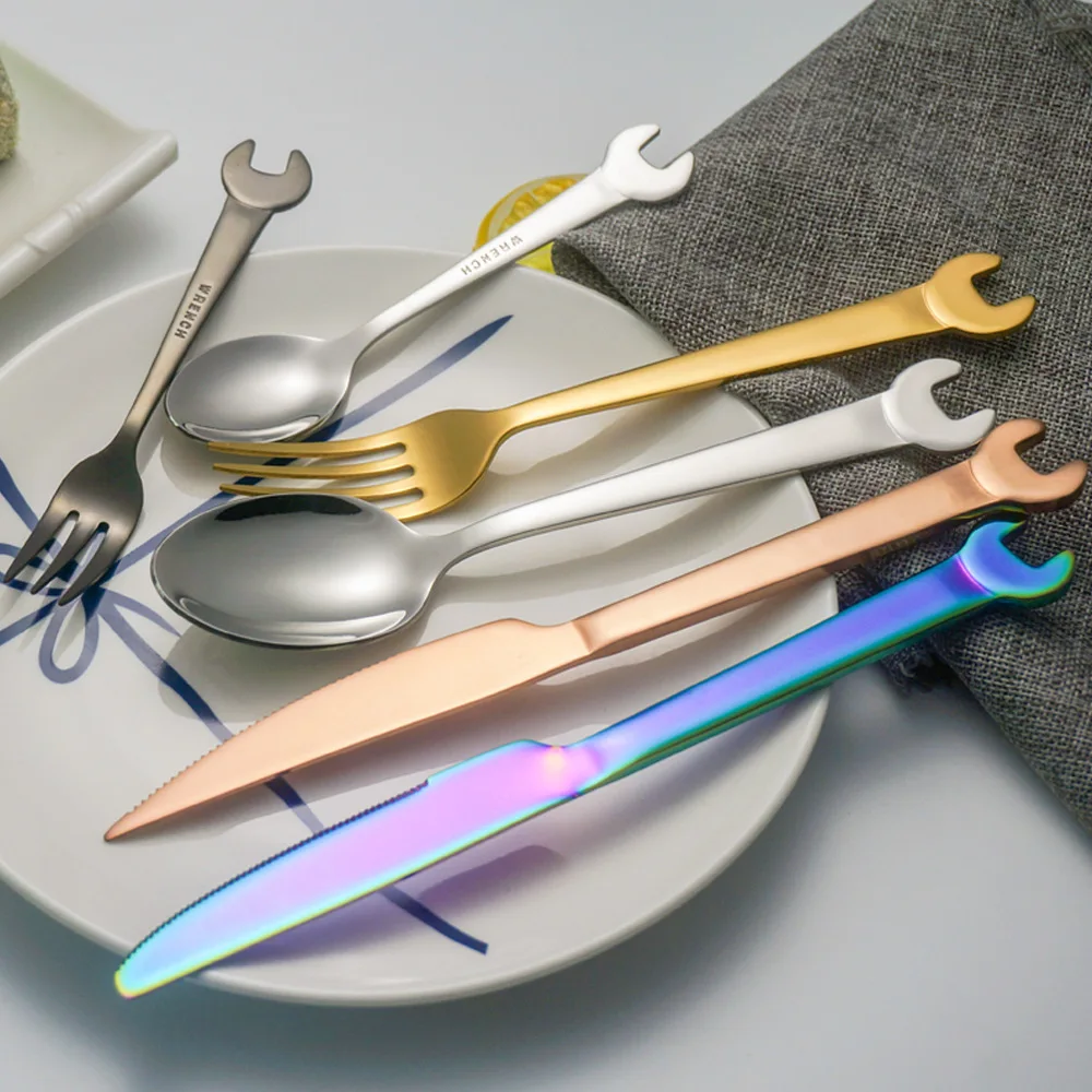 

Creative Wrench Shape Stainless Steel Dinner Knife Tea Fork Coffee Spoon Dinnerware Set Cutlery Utensil Kitchen Accessories