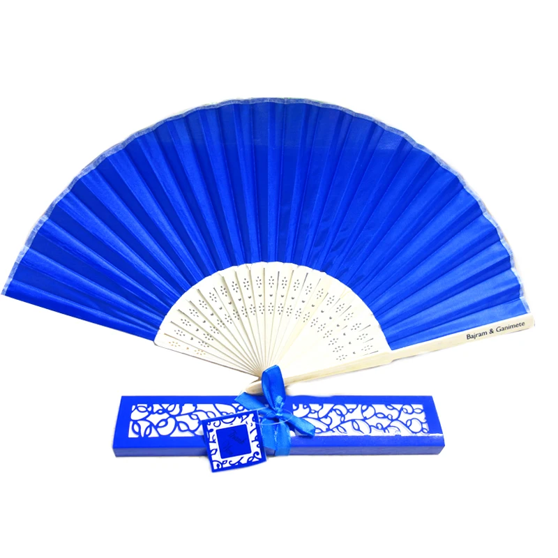 500 шт. роскошный Шелковый Ручной Веер на заказ в элегантной подарочной коробке с