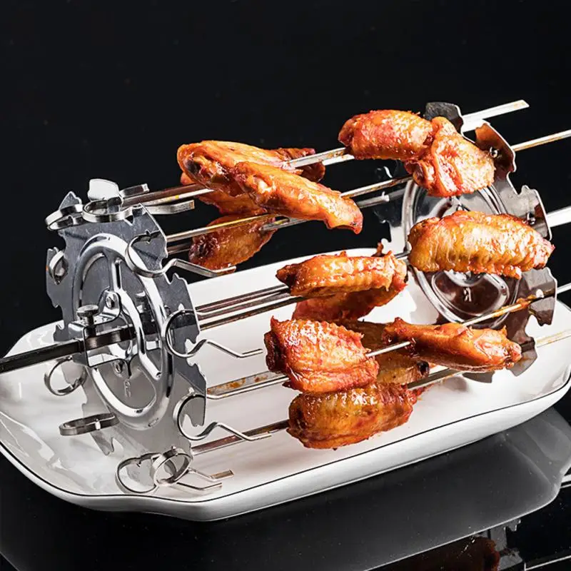 bbq rotating steel metal roaster rotisserie skewers needle cage oven kebab maker grill barbecue bbq grills accessories free global shipping