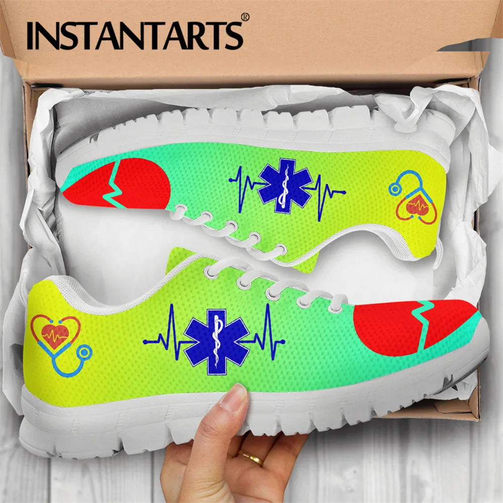 

INSTANTARTS Gradient Nurse Sneakers Woman Shoes Brand Design Paramedic EMT EMS Medical Flats Lace Up Footwear Zapatos Planos