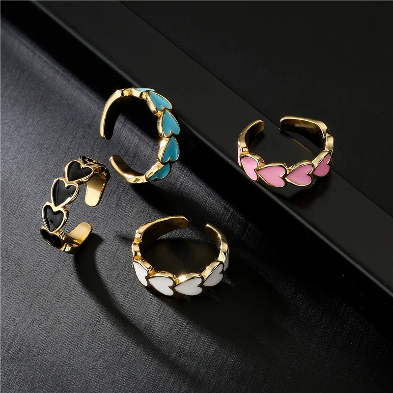 

Позолоченные Прекрасные Красочные эмалевые кольца в форме сердца для женщин минималистская бижутерия для лучшего друга кольцо с милым сер...