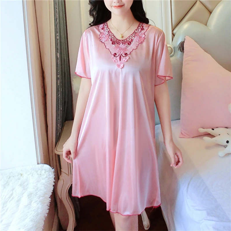 

Female Summer Nightgown Night Dress Thin Strap Plus Size Polyester Cute Dresses Homewear Women Short Sleeve Sleep Dress