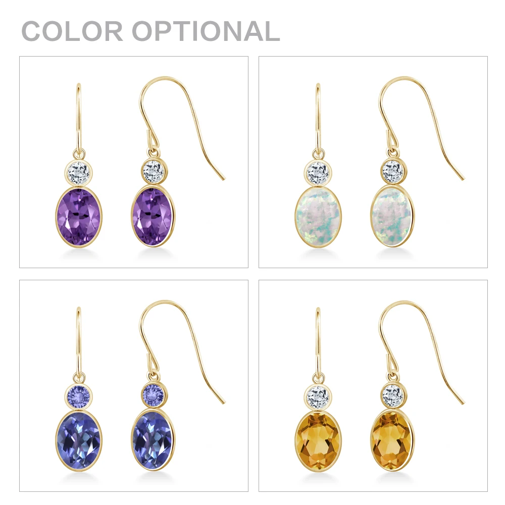 GemStoneKing Peridot Jewelry 1.88 Ct Oval Natural Green White Topaz 14K Yellow Gold Drop Earrings For Women | Украшения и