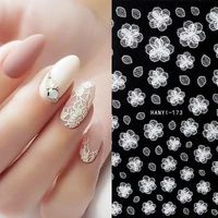 1 pc 3d white lace embossed flower design nail stickers cute korean fashion water transfer nail decals manicure decoration sq03