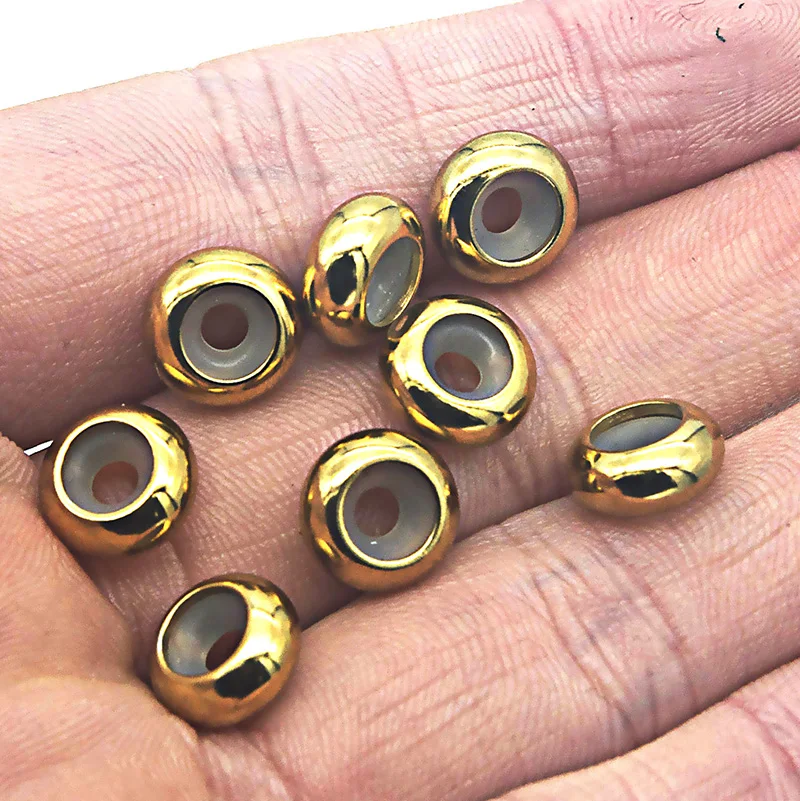 10pcs/lot Dia 8 10mm Big Hole Stainless Steel Beads with Silicone Gold /Steel Color Spacer for Diy Jewelry Making Findings | Украшения и