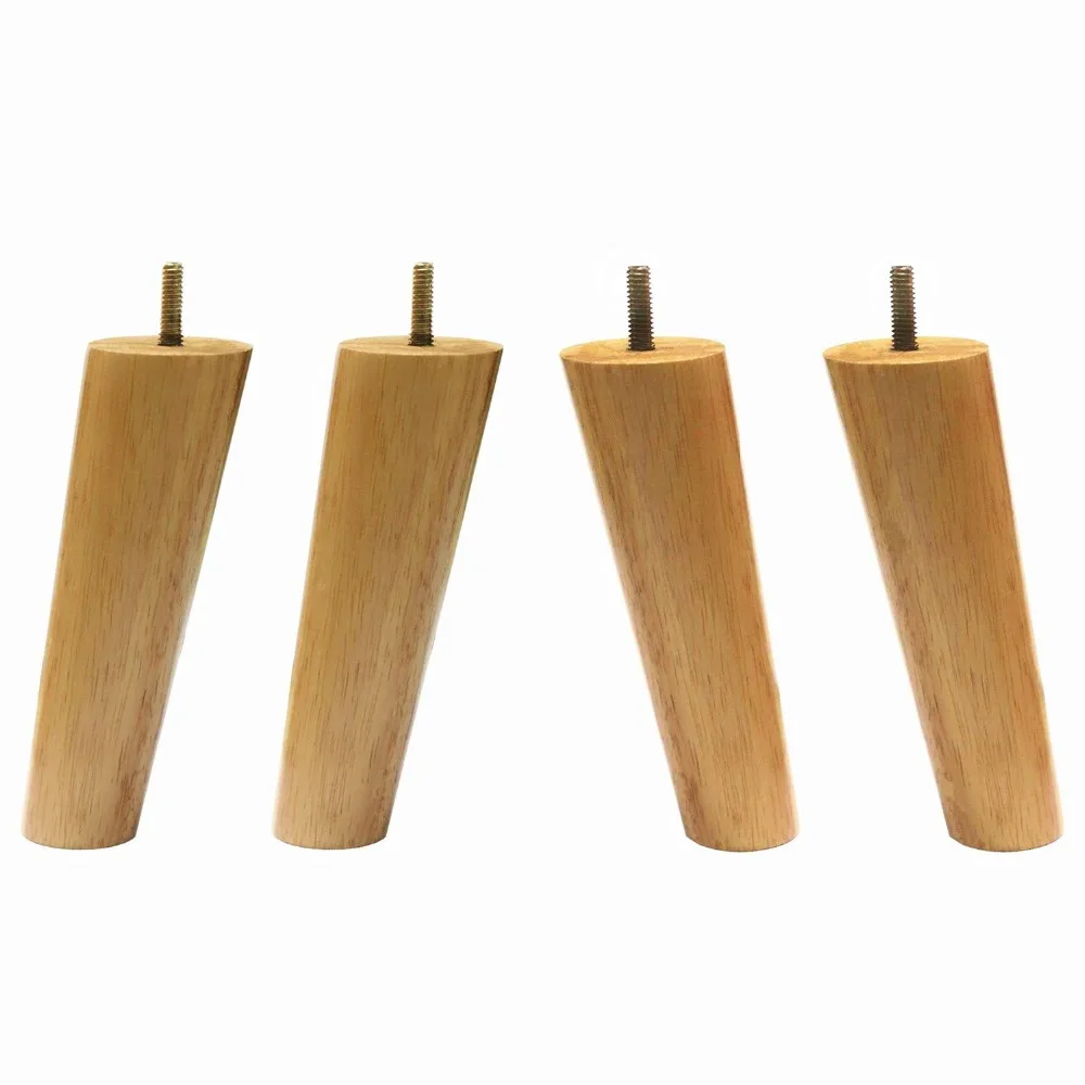 

S30 BONJEAN 4pcs 15cm Height Rubber Wood Furniture Legs M8 Thread Replacement for Cabinet Chair Couch Table Bed Feet