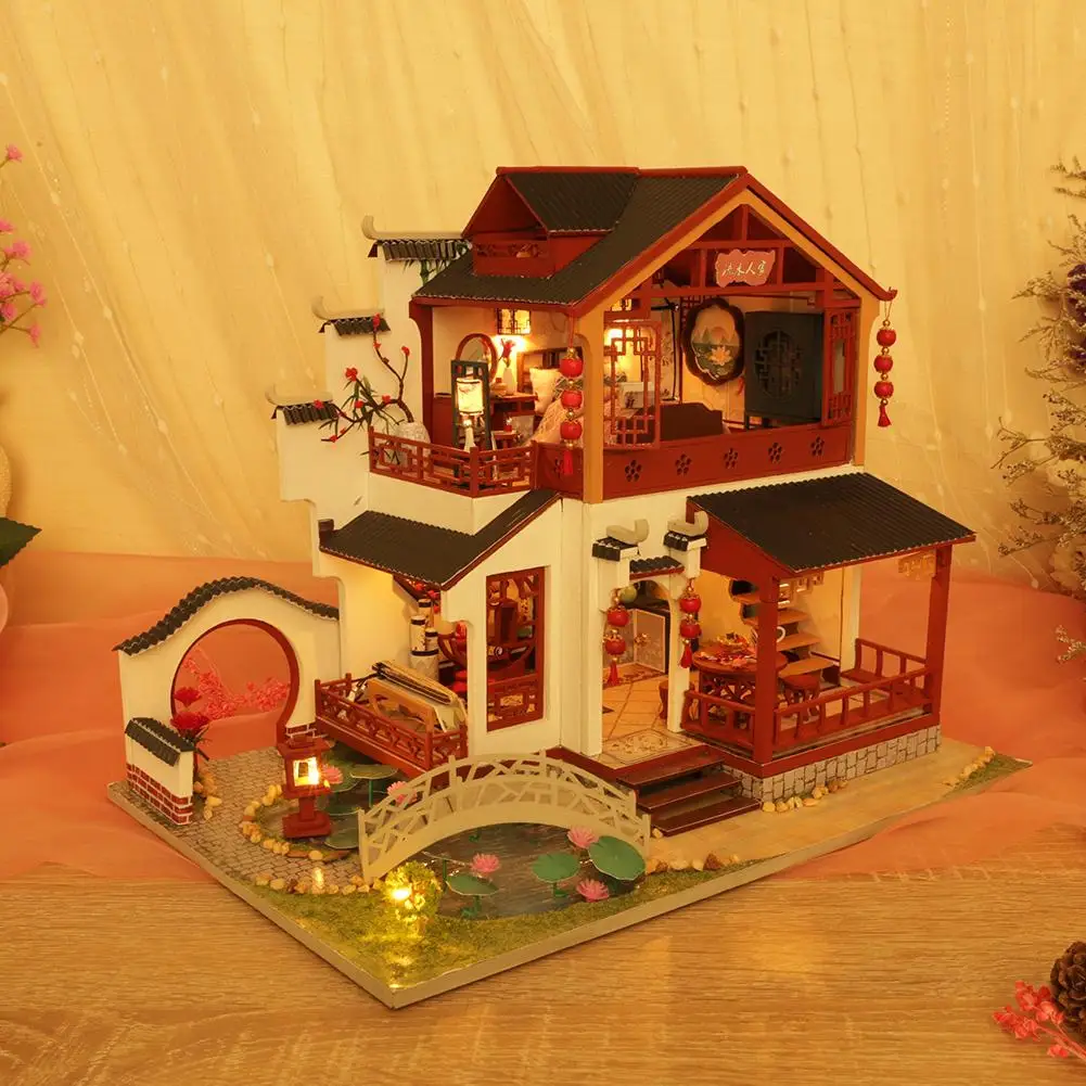 

DIY Mini House Set Dollhouse Kit Handmade Assembled Chinese Ancient Building House for Christmas Birthday Valentine's Day Gift