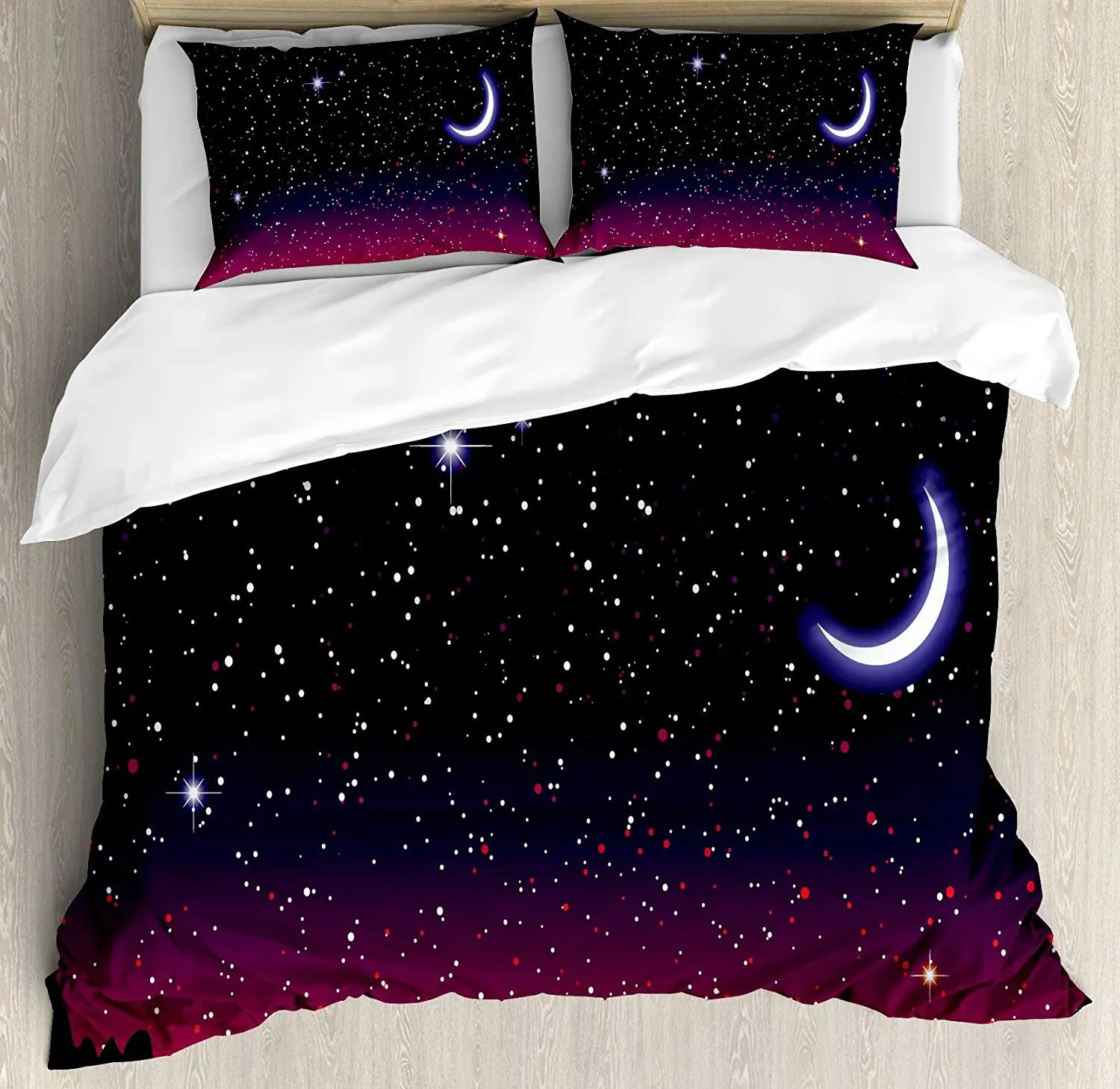 

Night Bedding Set Red Sky at Night with Starry Landscape and Mountains Astrology Astronomy Duvet Cover Pillowcase Bed Set